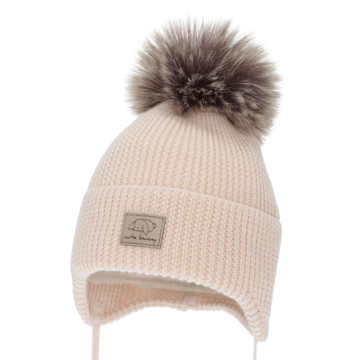 Dívčí zimní čepice, meruňková, zavazovací, 100% merino vlněná, Jena