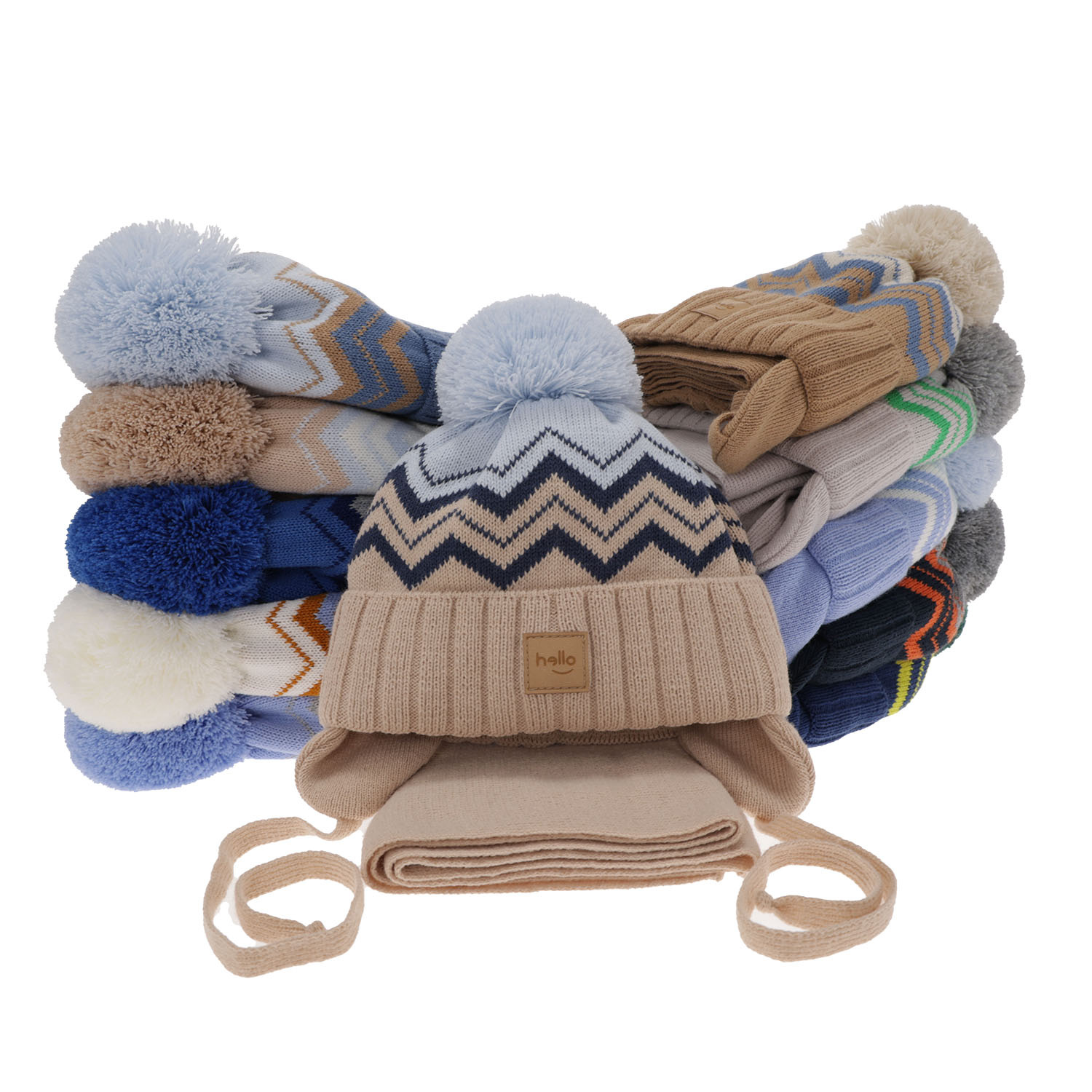 Komplet zimní chlapecký: čepice a šála tmavě modrý s bambulí Marcus