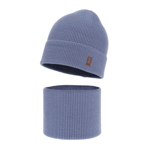 Komplet podzimní/jarní chlapecký: čepice a tunel modrý 100% extrafine merino vlna Bruce