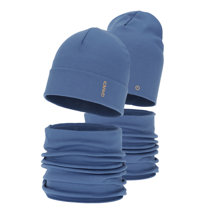 Komplet podzimní, jarní chlapecký: čepice a tunel, bavlněný, modrý, Desider