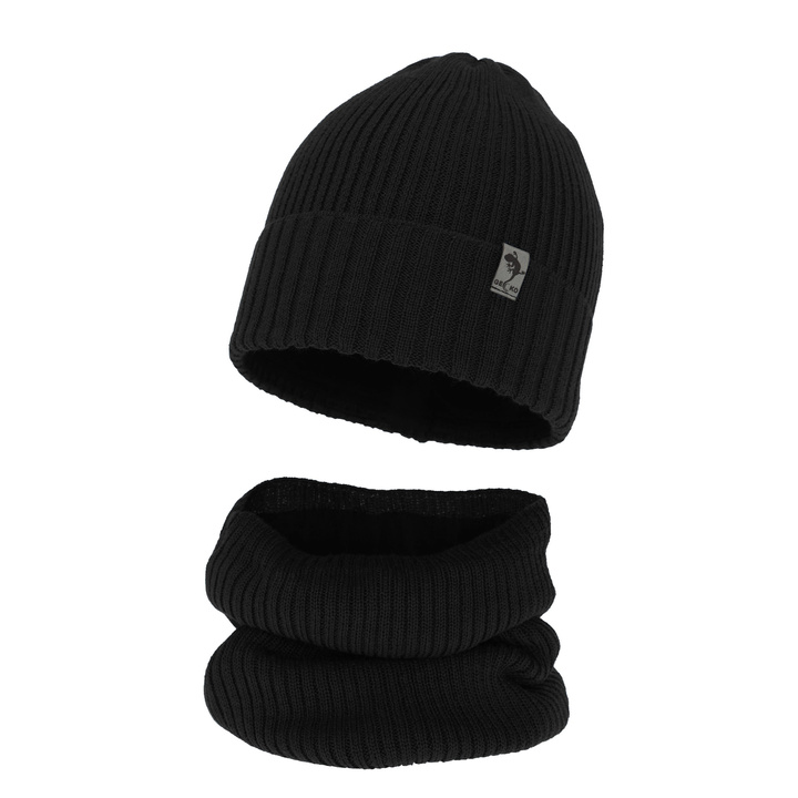 Komplet zimný chlapčenský: čiapka a šál černý merino vlna Gecko