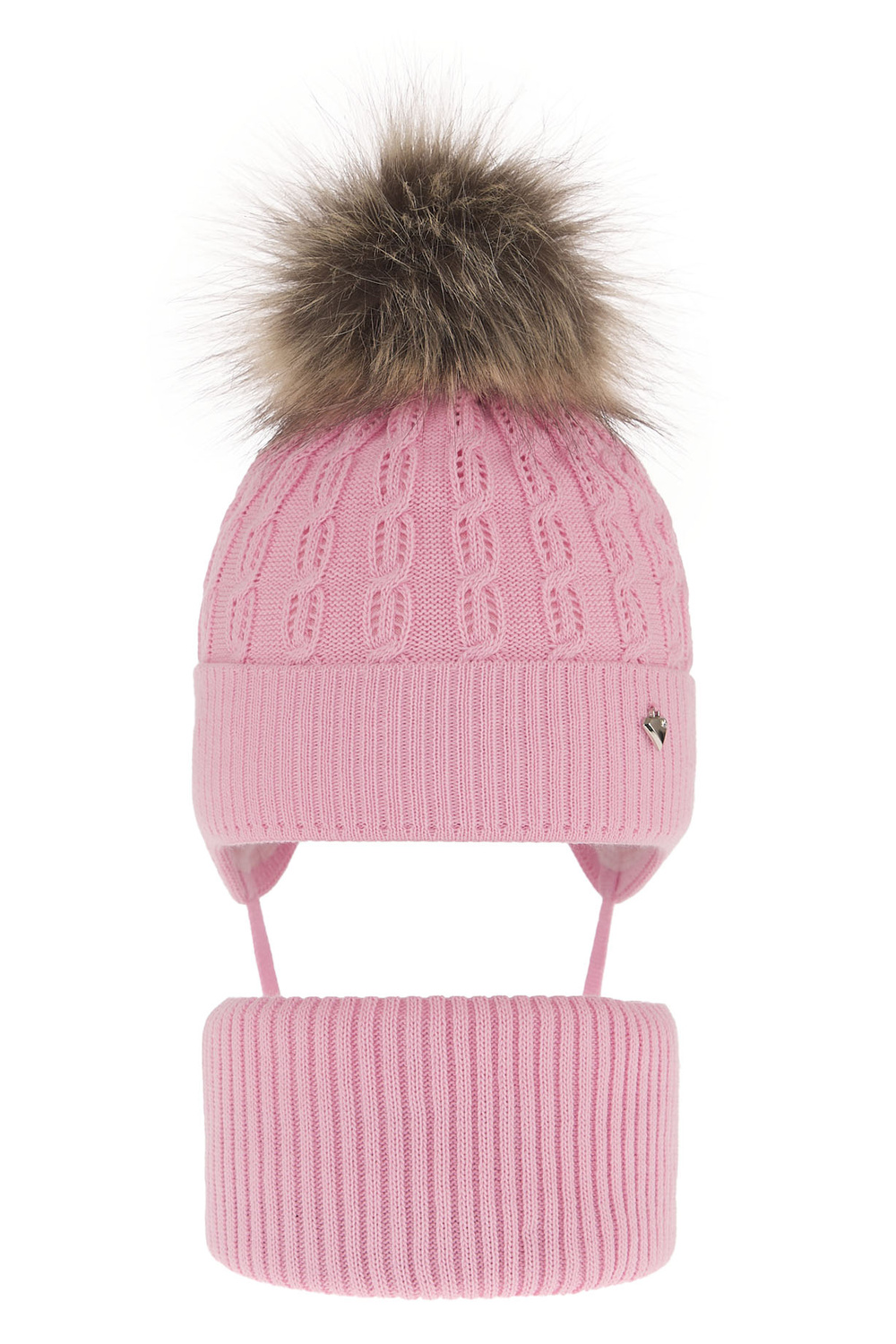 Komplet zimnej dívčej: čiapka a tunel růžový s bambuľou Tukana