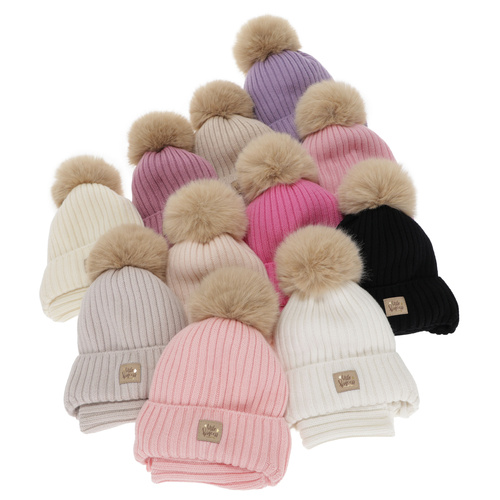 Komplet zimní dívčí: čepice a tunel, krémový, 100% merino vlněný, zavazovací, podšitý bavlnou, Malesia