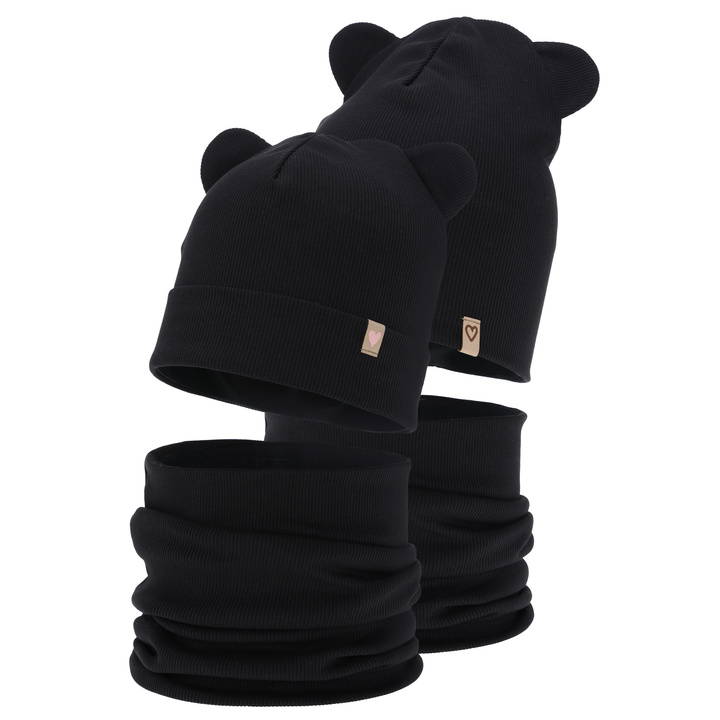 Komplet podzimní, jarní dívčí: čepice a tunel, bavlněný, černý, Luminia