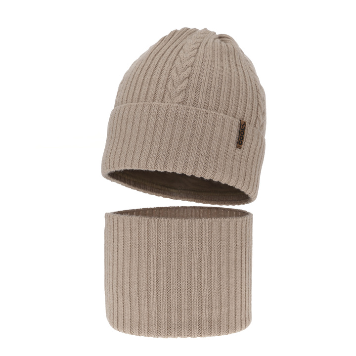 Komplet zimný chlapčenský: čiapka a šál béžový 100% extrafine merino vlna Wilson