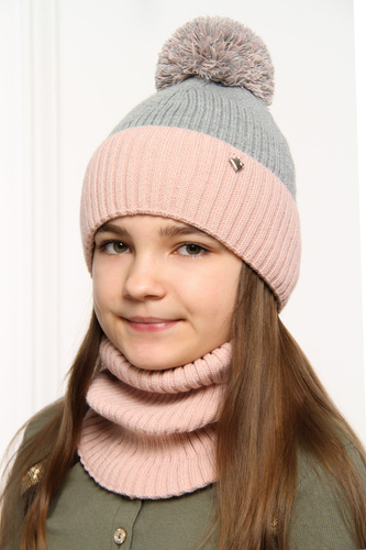 Komplet zimní dívčí: čepice a tunel hnědý Kolumbina