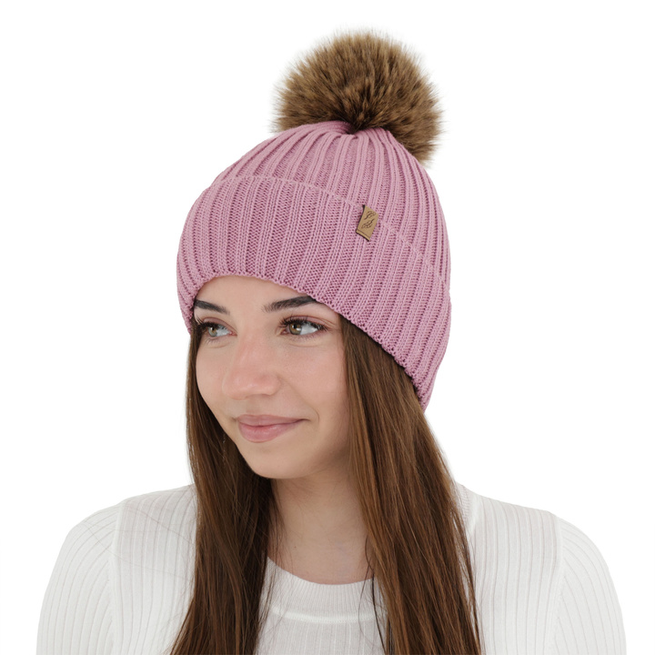 Dámská zimní čepice, fialová, s merino vlnou, Zamira