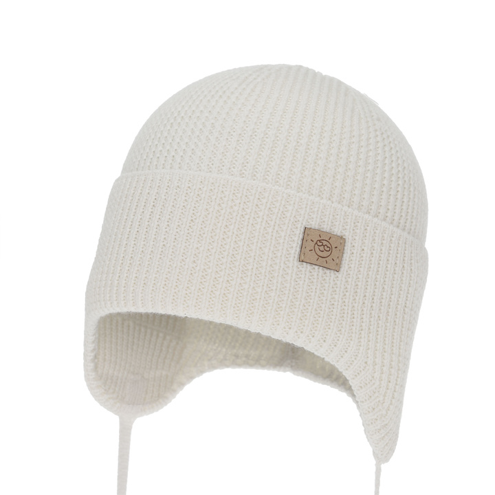 Dívčí zimní/podzimní/jarní čepice, 100% merino vlněná, zavazovací, bílá, Bafra