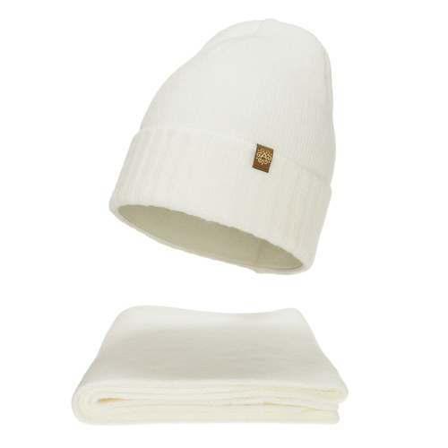 Komplet zimní dámský: čepice a šála, bílý, Shasta