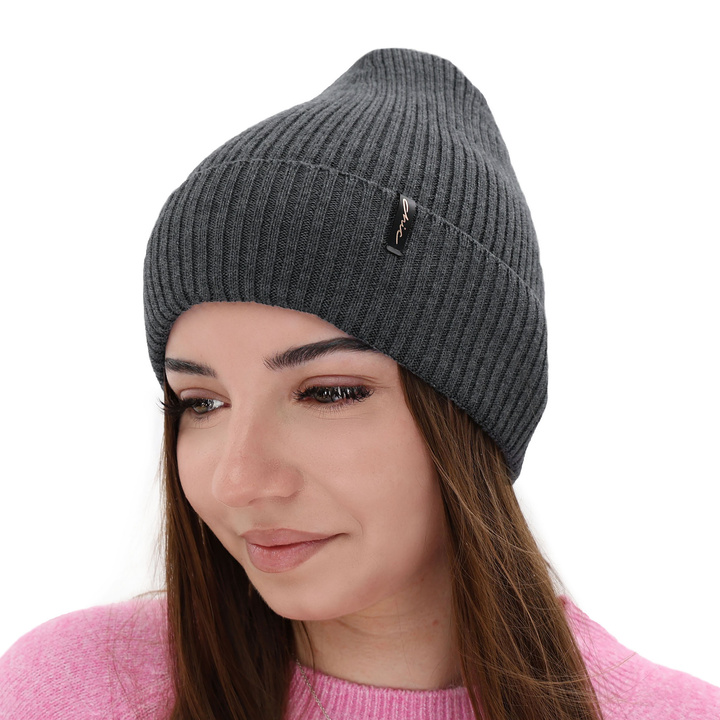 Dámská zimní čepice šedá 100% extra fine merino vlněná Megan