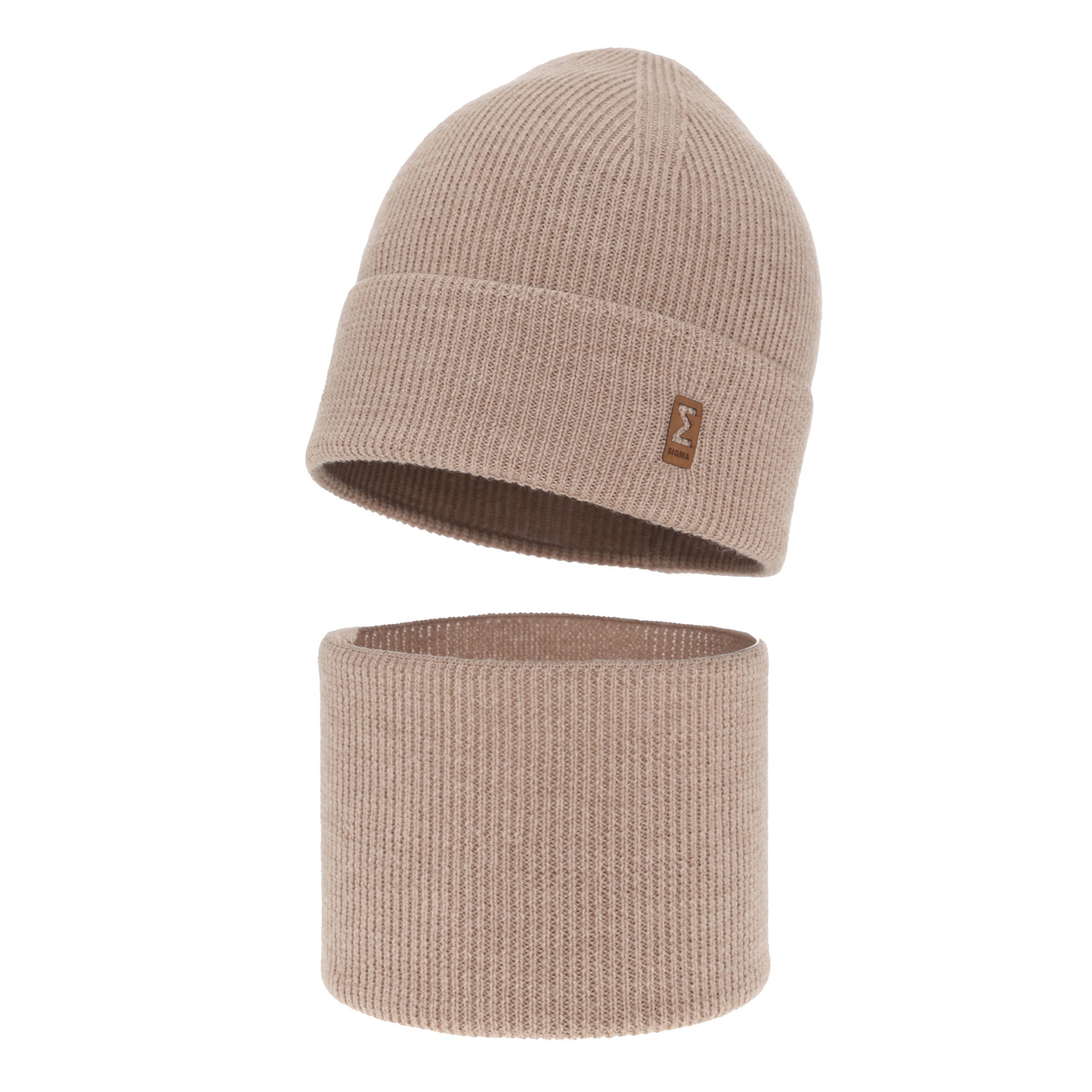 Komplet podzimní/jarní chlapecký: čepice a tunel béžový 100% extrafine merino vlna Bruce