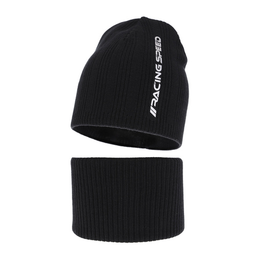 Komplet podzimní/jarní chlapecký: čepice a tunel, s bavlnou, černý Kolorado