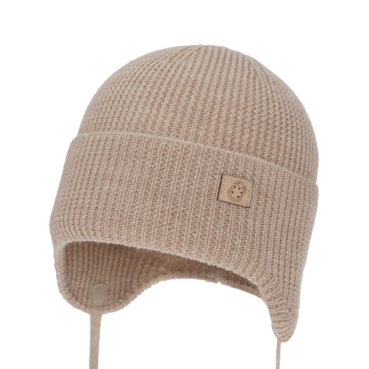 Chlapecká zimní, podzimní, jarní čepice, béžová, 100% merino vlněná, zavazovací, Bakadi