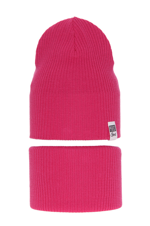 Komplet podzimní/jarní dívčí: čepice a tunel, s bavlnou, růžový Farinka