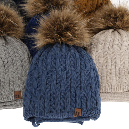 Kompletná zimná detská sada: čiapka a šál béžový s bambuľou Indigo