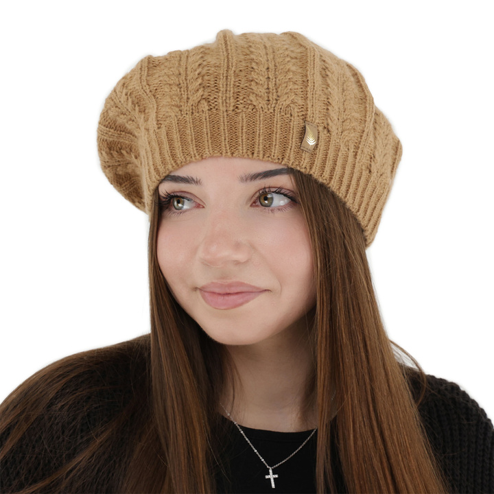 Beret dámský zimní, camel, s merino vlnou, Senja