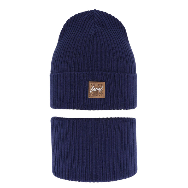 Komplet podzimní/jarní chlapecký: čepice a tunel, s bavlnou, tmavě modrá Fenix