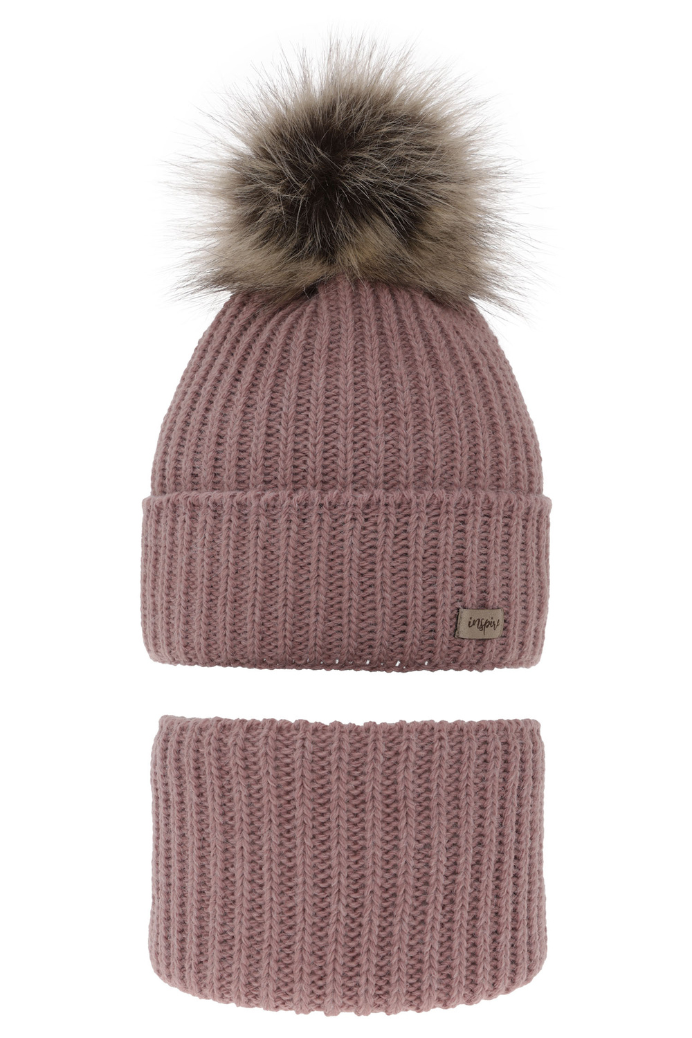 Komplet zimní dívčí: čepice a tunel růžový bambulí Willow