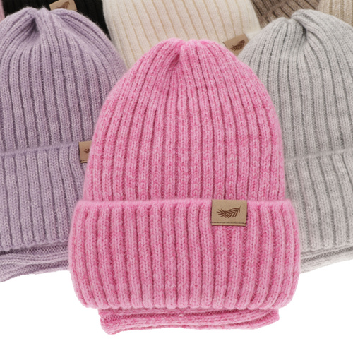 Komplet zimný dievčenský: čiapka a tunel fialový s merino vlnou Karmina