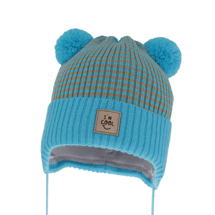 Chlapecká podzimno-jarní čepice modrá s dvoma bambulami Laurent