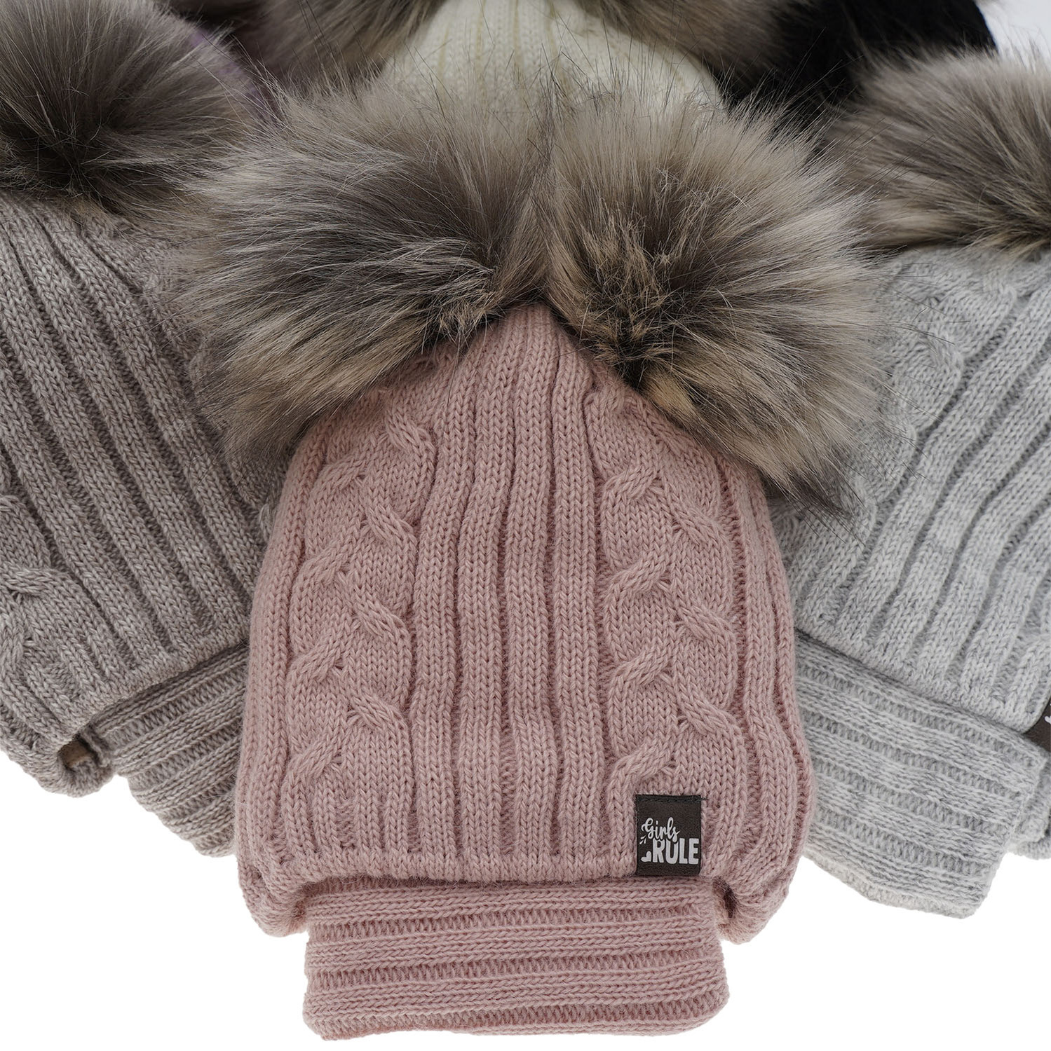 Komplet zimní dívčí: čepice a tunel růžový se dvěma bambulemi Marlen