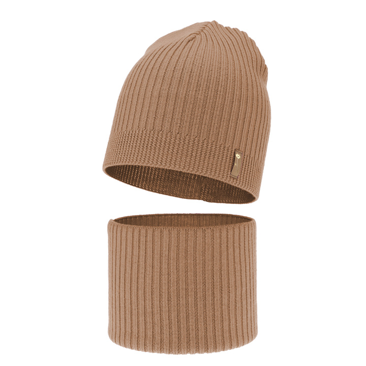 Komplet jesenný/jarný dievčenský čiapka a tunel camel 100% extrafine merino vlna Chelsie