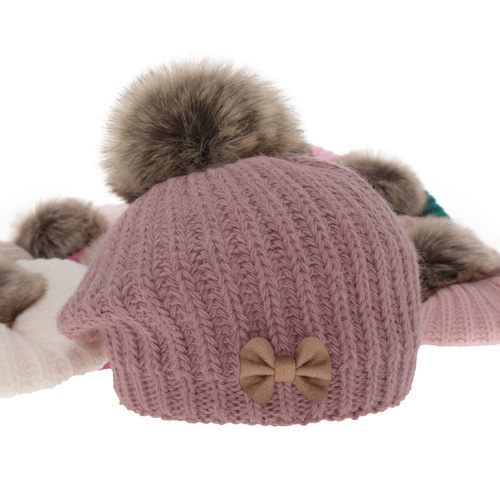 Komplet zimní dívčí: čepice a tunel růžový s bambulí Polinezja