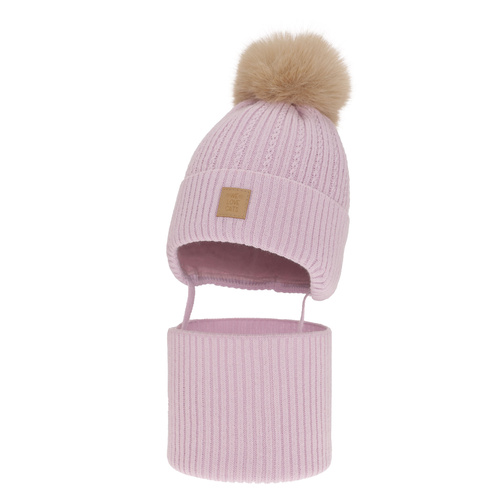 Komplet zimnej dívčej: čiapka a tunel fialový s bambuľou Betty