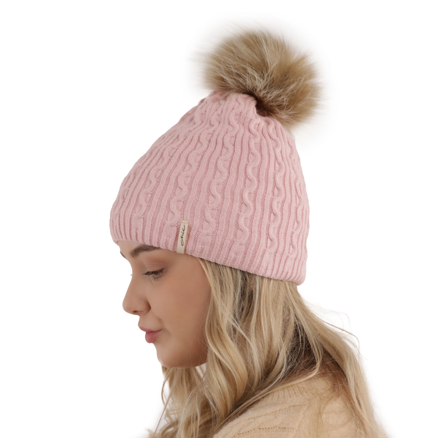 Čepice zimní dámská béžová s bambulí Xena