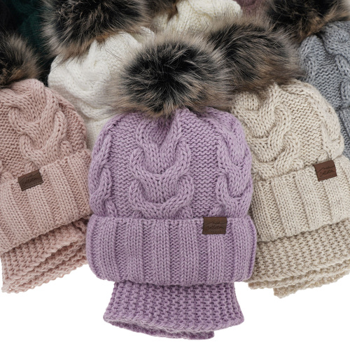 Komplet zimní dívčí: čepice a tunel růžový s bambulí Torina