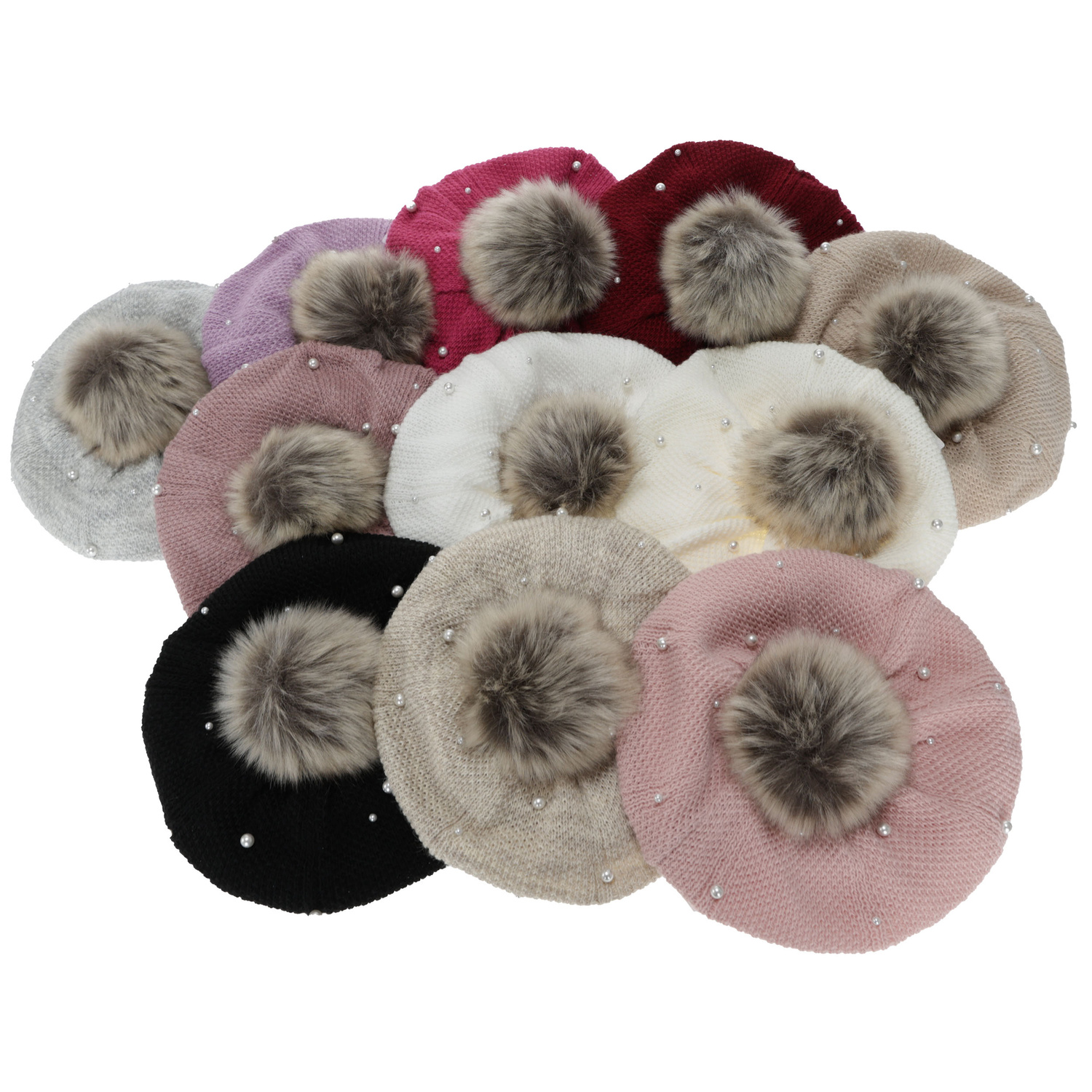 Beret a tunel zimní dívčí, bordový, podšitý fleece, s bambulí, Jeanette