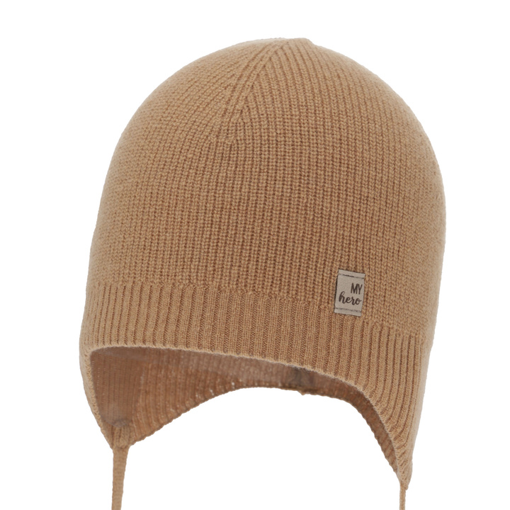 Chlapecká podzimní/jarní čepice, camel, s merino vlnou, zavazovací, Tono