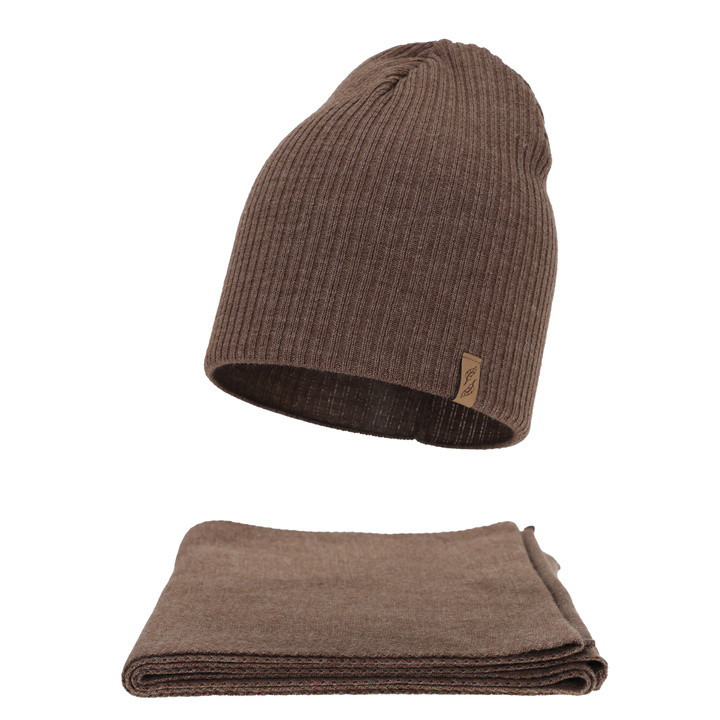 Komplet zimní dámský: čepice a šála, hnědý, Fena