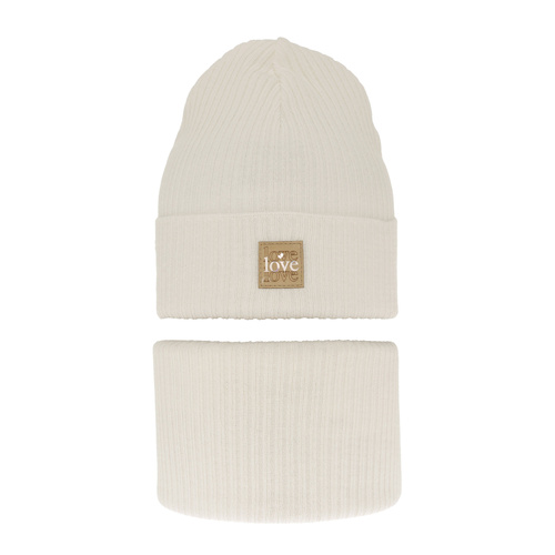 Komplet podzimní/jarní dívčí: čepice a tunel, s bavlnou, krémový Furora