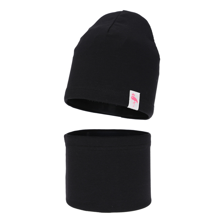 Komplet podzimní, jarní dívčí bavlněná: čepice a tunel, černý, Rumilla