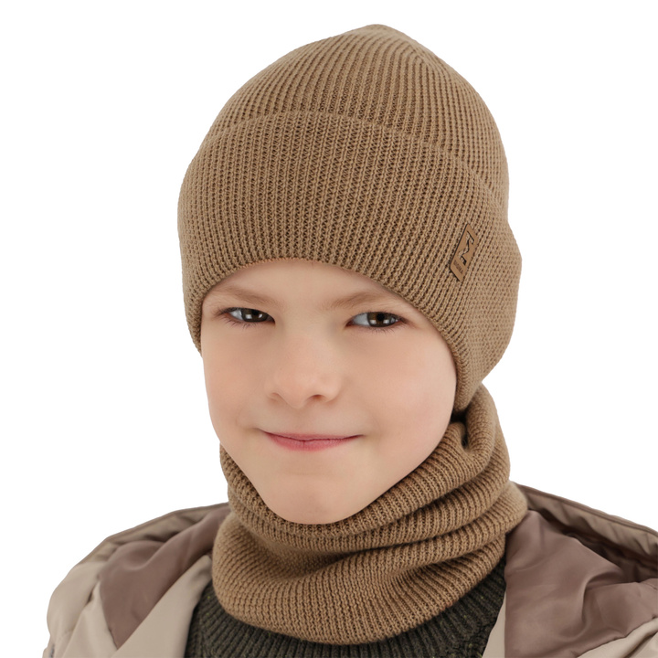 Komplet podzimní/jarní chlapecký: čepice a tunel zelený 100% extrafine merino vlna Bruce