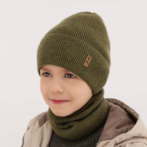 Komplet podzimní/jarní chlapecký: čepice a tunel zelený 100% extrafine merino vlna Bruce