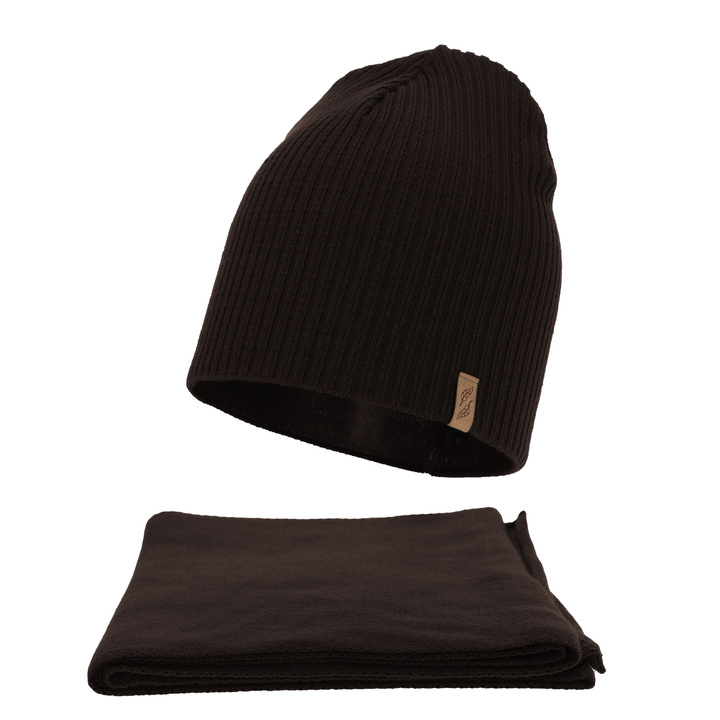 Komplet zimní dámský: čepice a šála, tmavohnědý, Fena