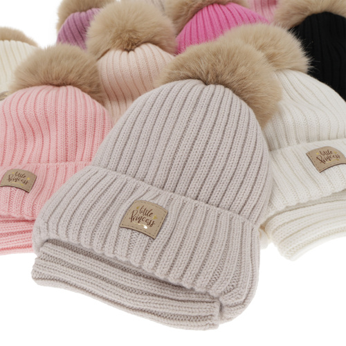 Komplet zimní dívčí: čepice a tunel, krémový, 100% merino vlněný, zavazovací, podšitý bavlnou, Malesia