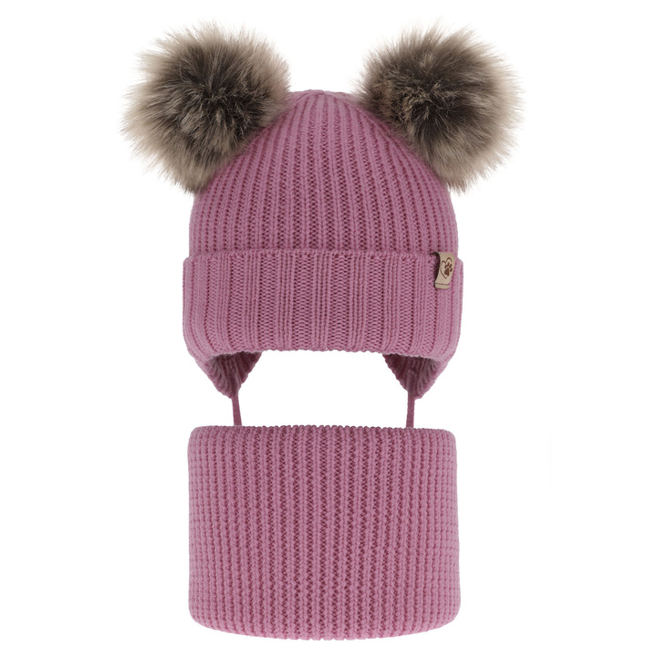 Komplet zimnej dívčí: čepice a tunel šedý 100% extra fine merino vlna Silvia