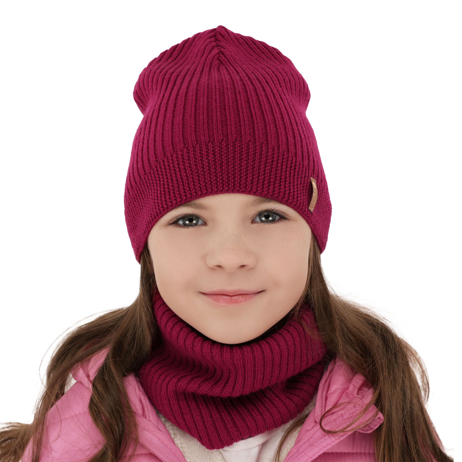 Komplet jesenný/jarný dievčenský čiapka a tunel ružový 100% extrafine merino vlna Chelsie