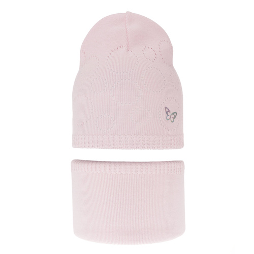 Komplet podzimní/jarní dívčí: čepice a tunel, s bavlnou, růžový Amarilla