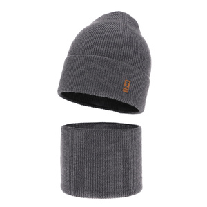 Komplet podzimní/jarní chlapecký: čepice a tunel šedý 100% extrafine merino vlna Bruce
