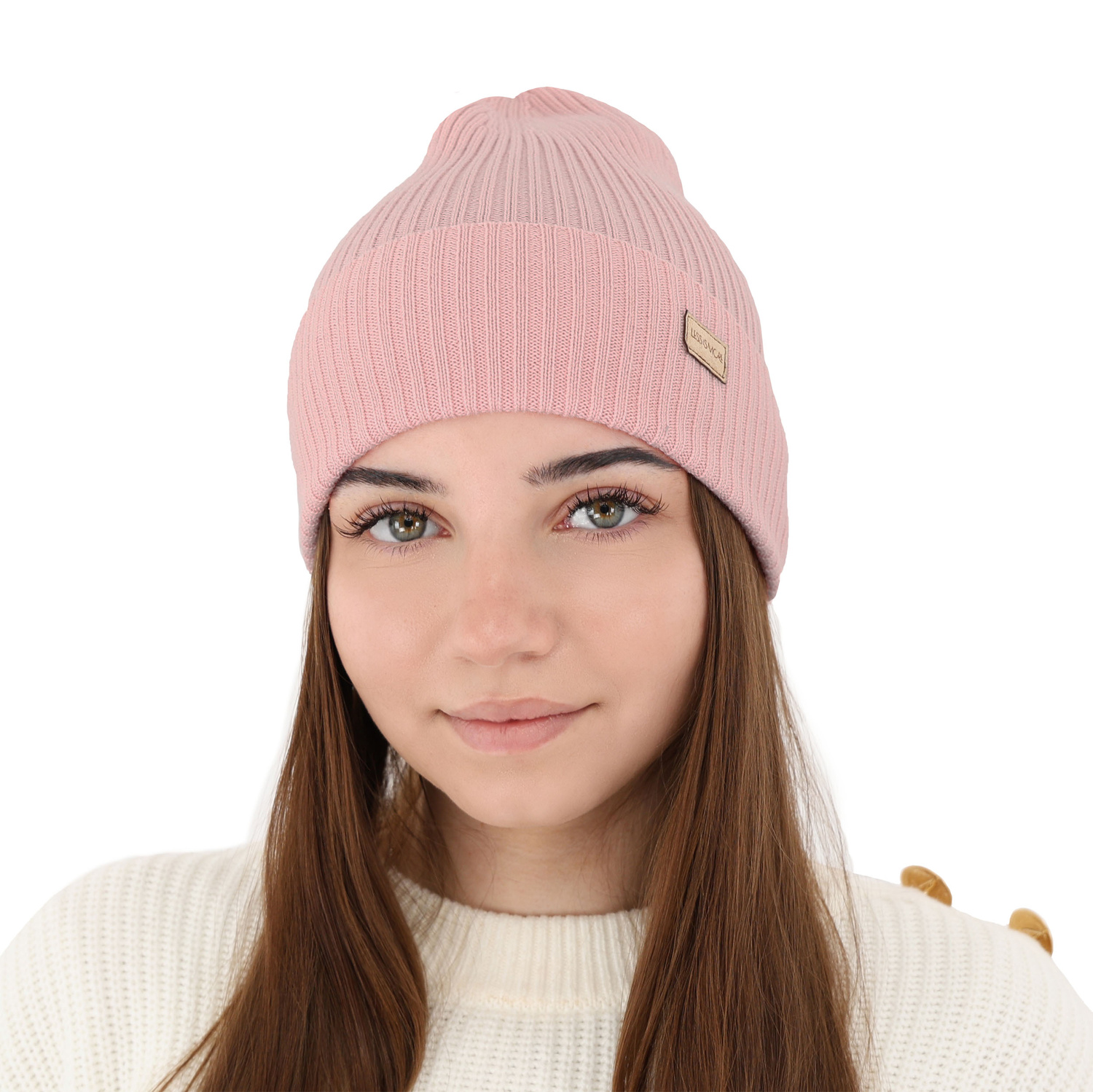 Dámská zimní čepice, jarní, světle růžová, 100% merino vlněná, Sophie