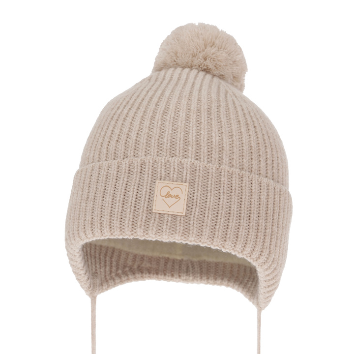 Dievčenská zimná čiapka béžová 100% extra jemná merino vlnená s podšívkou z vlnené Havana