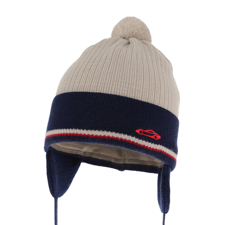 Čepice podzimní/jarní chlapecká béžová s bambulí Jacob