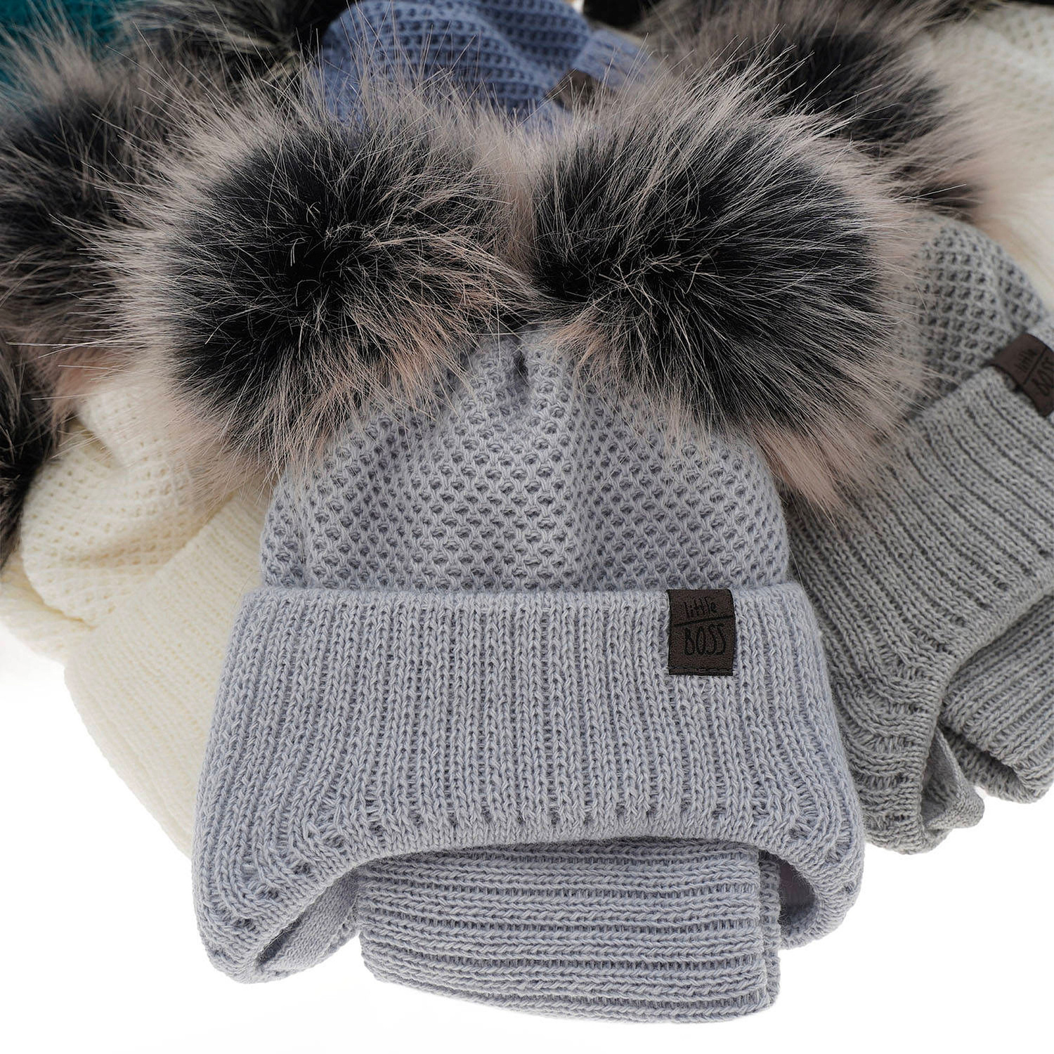 Komplet zimní chlapecký: čepice a tunel krémový se dvěma bambulemi Randel