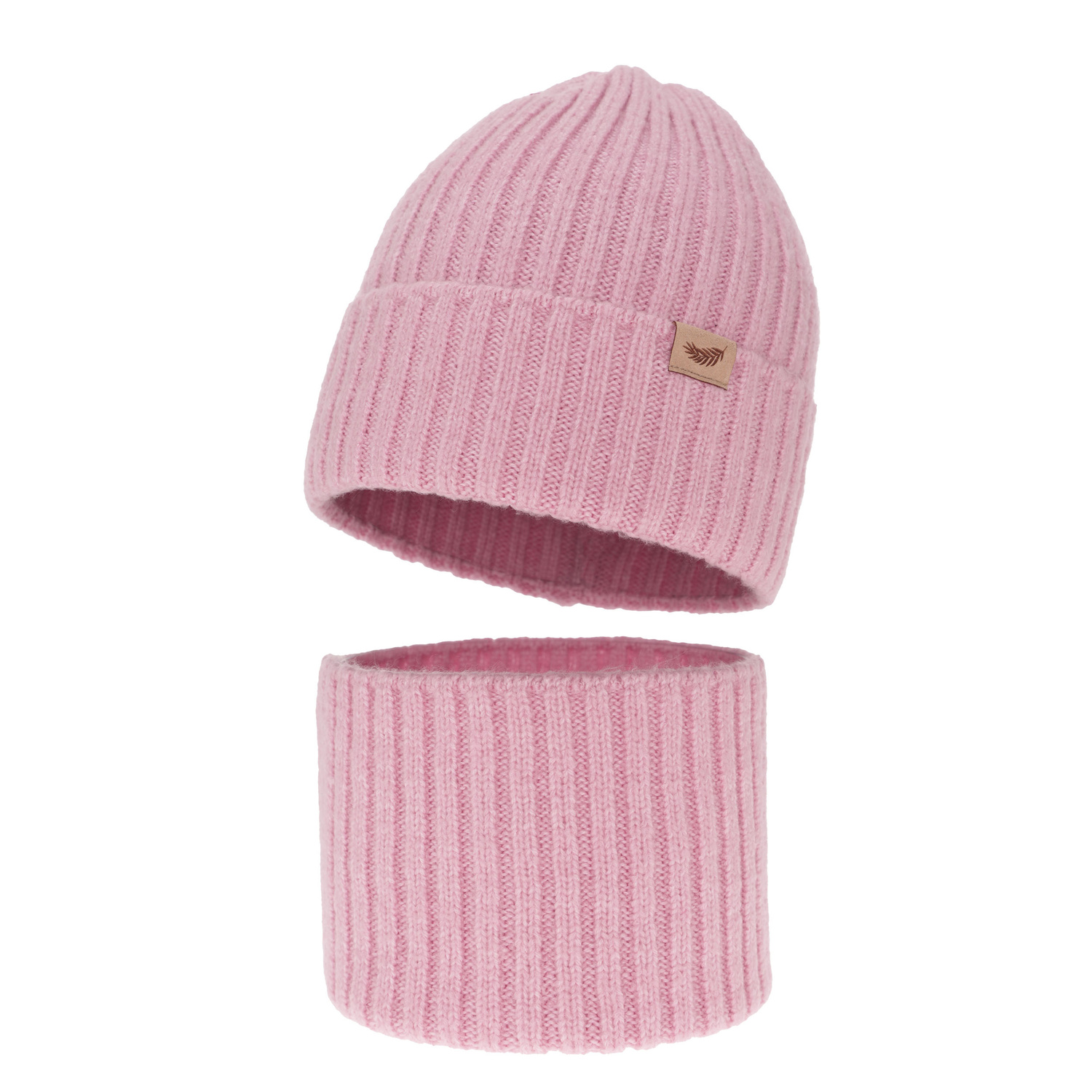 Komplet zimný dievčenský: čiapka a tunel růžový s merino vlnou Karmina