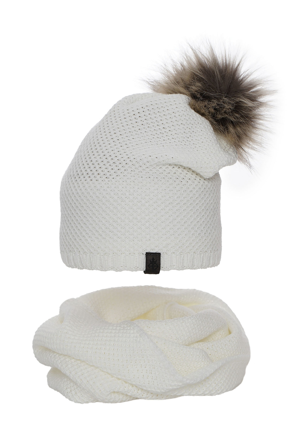 Komplet zimní dámský: čepice a tunel bílý Kaliana