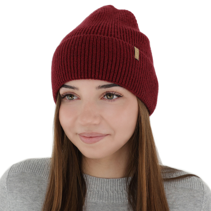 Dámská zimní čepice, bordová, s merino vlnou, Tahoe